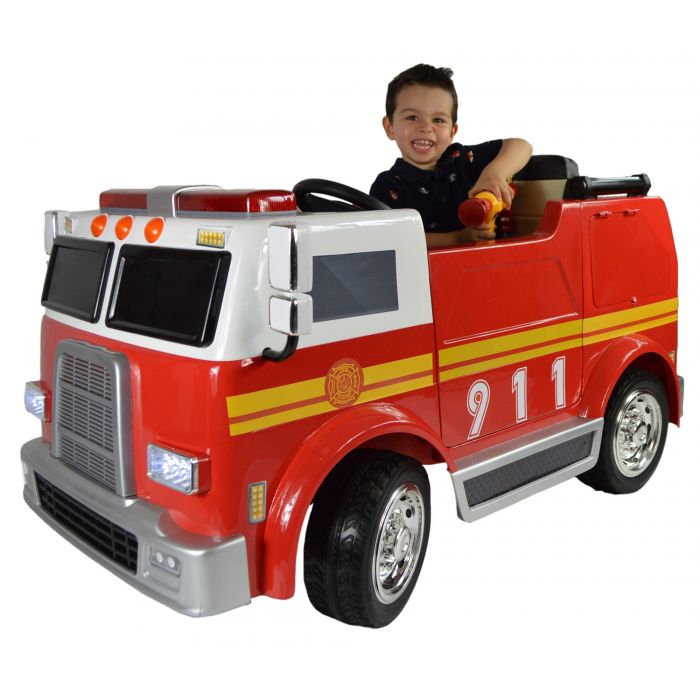 Paseo eléctrico para niños en coche de bomberos de juguete a mano - Versión Deluxe